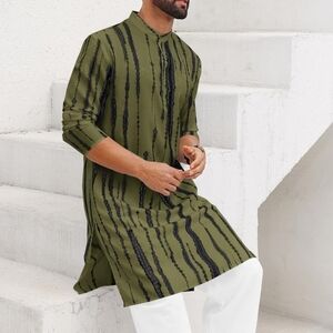 Men's Olive Green Striped Kurta